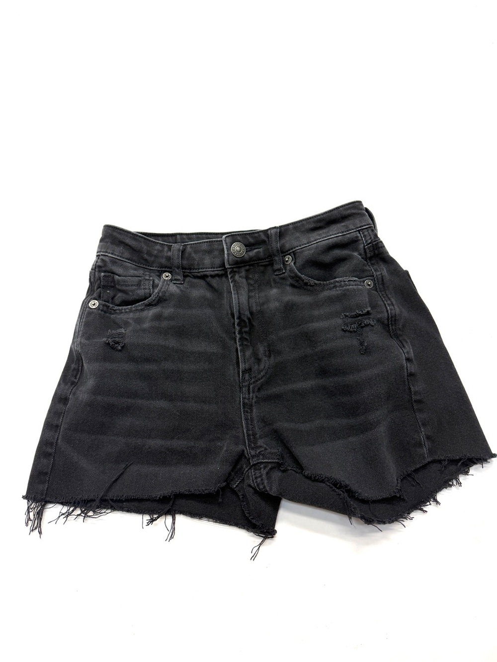 American Eagle Mom Straight Jean Black Distressed High-Rise Denim Shorts